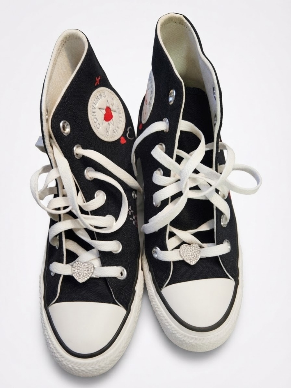 Black High-Top Canvas Sneakers with Heart Charm